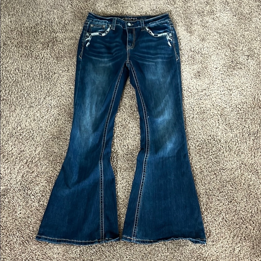 Rave Blue Flare Wide Leg Jeans